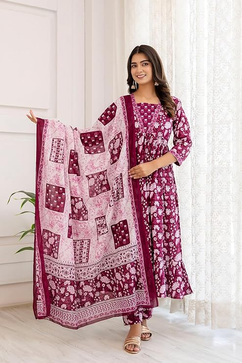 SHIENZY Cotton Blend Square Neck Kurta Set with Dupatta for Women | Women Kurta Sets with Dupatta (1609-1610) 2