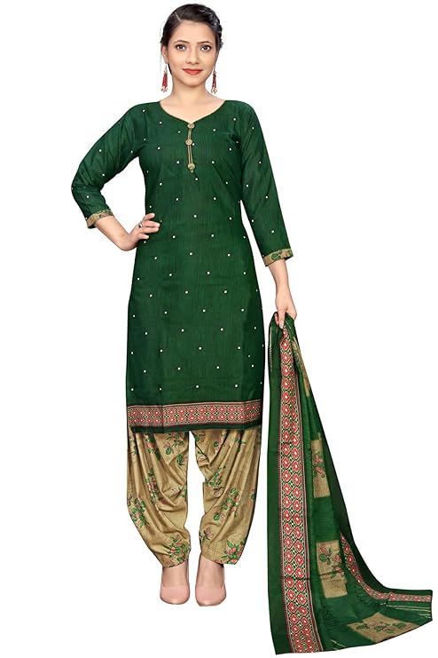 Rajnandini Women Green Cotton Printed Ready To Wear Patiala Salwar Suit (Readymade_Rw4147-P)