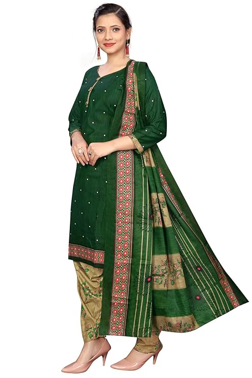 Rajnandini Women Green Cotton Printed Ready To Wear Patiala Salwar Suit (Readymade_Rw4147-P) 2