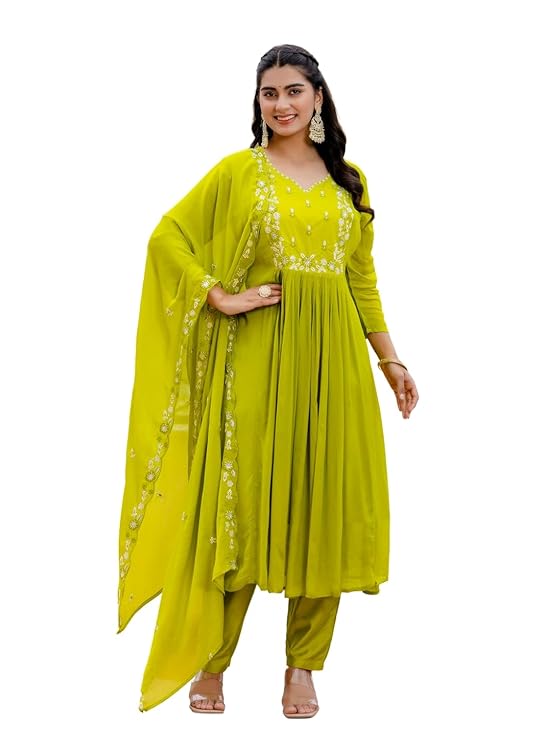 Navlik Women’s Embroidered Kurta with Pant & Dupatta Set