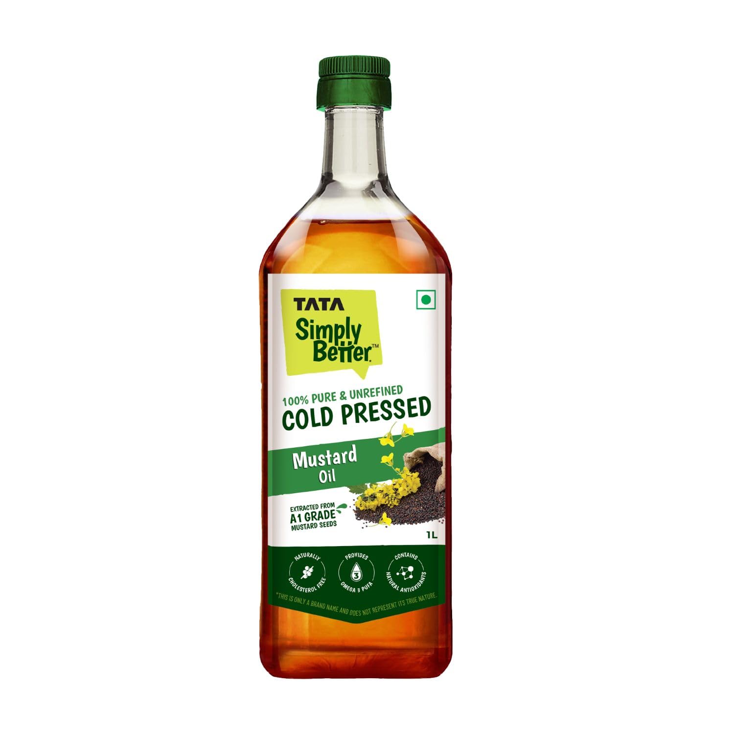 Tata Simply Better Pure & Unrefined Cold Pressed Mustard Oil,Naturally Cholesterol Free, 1L, Rich Aroma & Flavour of Real Mustard Seeds, A1 Grade Mustard Seeds