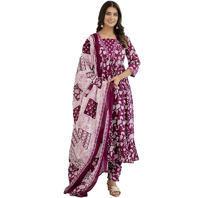 SHIENZY Cotton Blend Square Neck Kurta Set with Dupatta for Women | Women Kurta Sets with Dupatta (1609-1610)