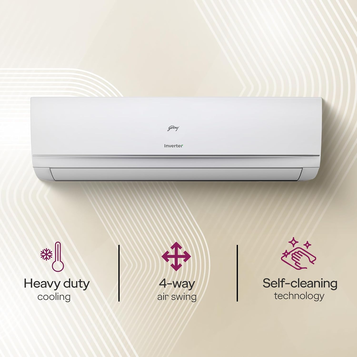 Godrej 1 Ton 3 Star, Wi-Fi, AI Powered, 5 Years Comprehensive Warranty, 5-In-1 Convertible Cooling, 4 Way Air Swing, Inverter Split AC (Copper, 2025 Mode, AC 1T EI 12TINV3R32 WYQ IOlT, White) 2