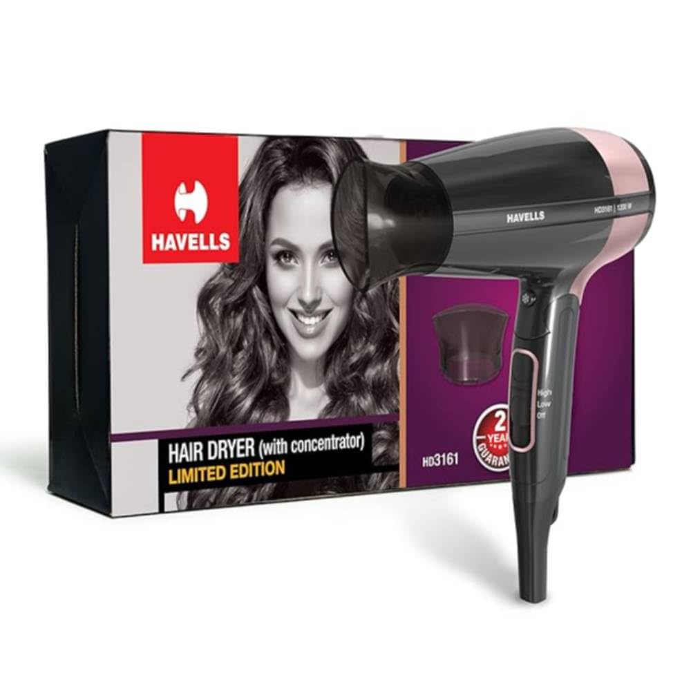 Havells 1200W Foldable Hair Dryer; 3 Heat Settings With Cool Shot (Hot/Cool/Warm),Heat Balance Technology